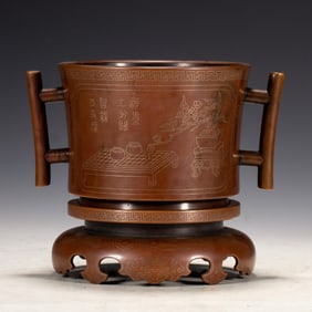 BRONZE INCENSE BURNER WITH HALBERD - SHAPED EARS