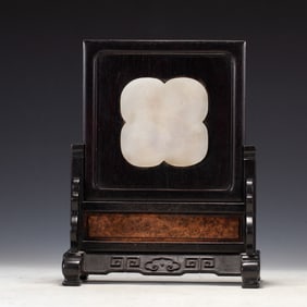 ROSEWOOD INLAID JADE TABLE SCREEN