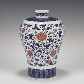 QING QIANLONG BLUE & WHITE UNDERGLAZE RED PLUM JAR