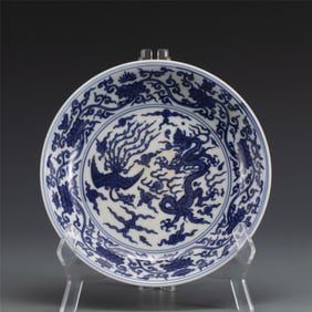 MING WANLI BLUE & WHITE PHOENIX DRAGON PLATE