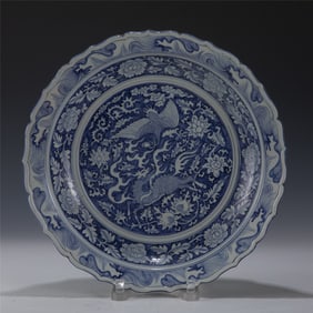YUAN BLUE & WHITE QILIN PLATE