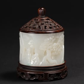 JADE - INLAID WOODEN INCENSE BURNER