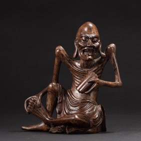 WOOD - CARVED ARHAT STATUE