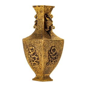 GILT - BRONZE SQUARE VASE WITH DRAGON PATTERNS