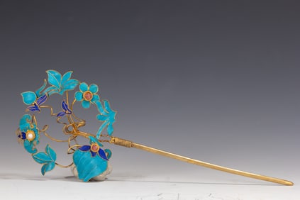 KINGFISHER - FEATHER INLAID TREASURE HAIRPIN