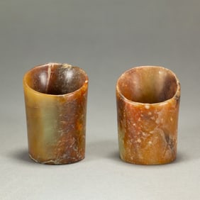 PAIR OF JADE CYLINDERS