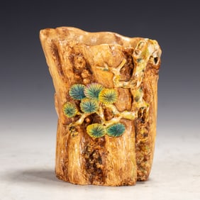 IMITATION - TREE - STUMP PORCELAIN BRUSH POT