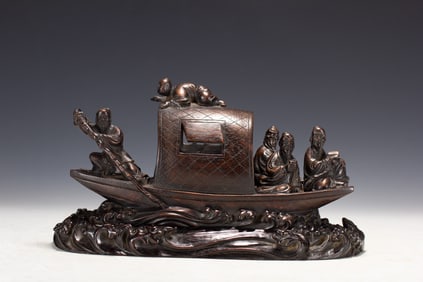 WOOD - CARVED FIGURE - ON - BOAT ORNAMENT