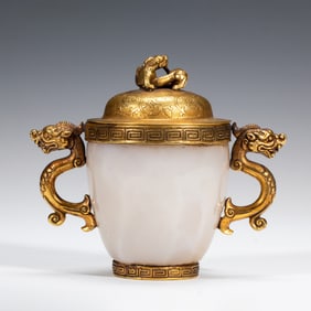 AGATE INLAID WITH GOLD DOUBLE - DRAGON EAR COVERED CUP