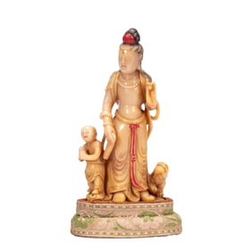 SHOUSHAN STONE CARVING OF GUANYIN STATUE
