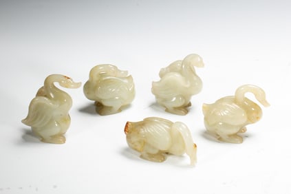 SET OF JADE - CARVED GOOSE - SHAPED ORNAMENTS