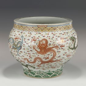 QIANLONG DRAGON PORCELAIN FISH JAR
