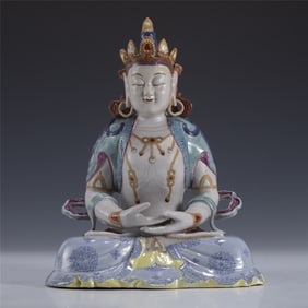 FAMILLE ROSE BUDHA STATUE