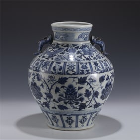 YUAN BLUE & WHITE LOTUS JAR