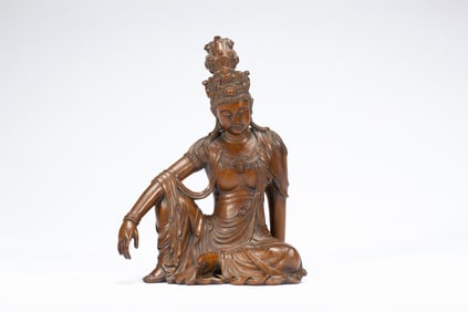 WOOD - CARVED STATUE OF GUANYIN