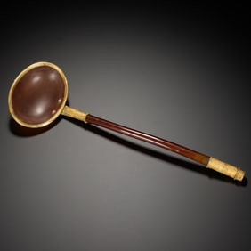 AGATE - INLAID GILT - DECORATED LADLE