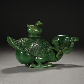 JADE CENSER WITH DOUBLE DUCK SHAPED