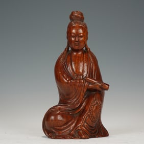 WOOD - CARVED GUANYIN STATUE
