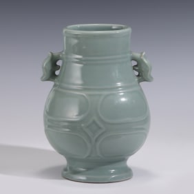 PALE CELADON GLAZED AMPHORA ZUN VASE