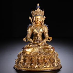 TIBETAN BUDDHIST GILT BRONZE STATUE (AMITAYUS)