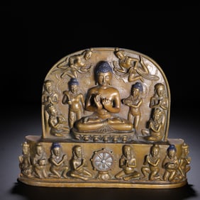 TIBETAN BUDDHIST BRONZE RELIEF OF BUDDHA PREACHING
