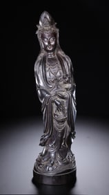 WOODEN STATUE OF GUANYIN, THE BODHISATTVA OF COMPASSION