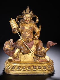 GILDED BRONZE STATUE OF VAISHRAVANA IN TIBETAN BUDDHISM