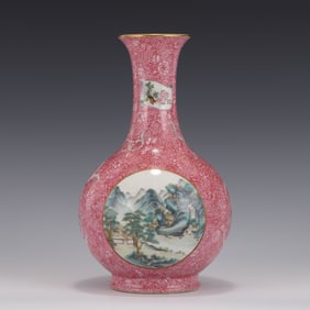 FAMILLE ROSE OPEN FACE LANDSCAPE VASE