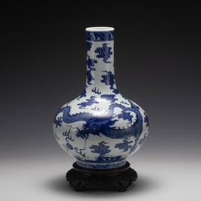 QING YONGZHENG BLUE DRAGON CELESTIAL VASE ON STAND