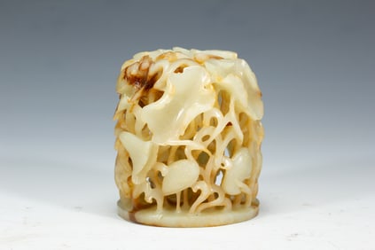 JADE OPEN - WORK CARVING OF LOTUS AND CRANE