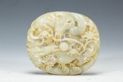 WHITE JADE OPEN - WORK CARVING OF DRAGONS