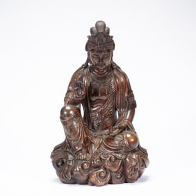 WOODEN STATUE OF SEATED GUANYIN