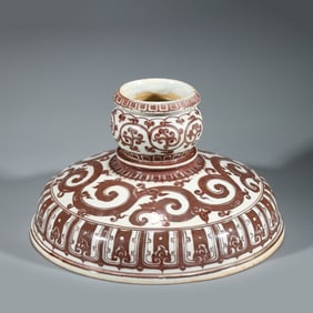 MING UNDERGLAZED RED PORCELAIN HAT STAND