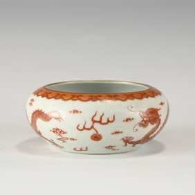 QING JIAQING WHITE GROUND ALUM RED DRAGON PATTERN WASHING