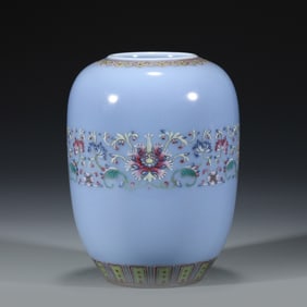 QING BLUE GROUND FLOWER WINTER MELON JAR