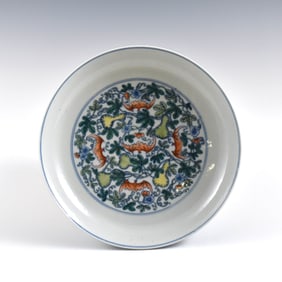 YONGZHENG DOUCAI FU BAT WRAPPED FLORAL PORCELAIN PLATE