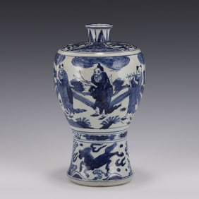 BLUE & WHITE FIGURAL MOTIF PORCELAIN JAR