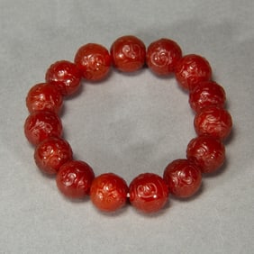 CARVED RED AGATE BEAD BRACELET