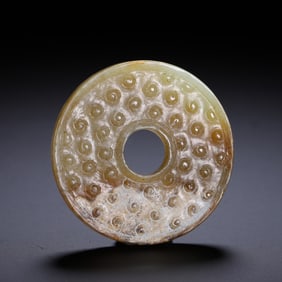 CHINESE JADE BI WITH SPIRAL PATTERNS