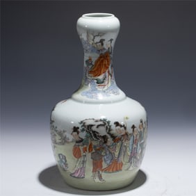 QING YONGZHENG FAMILLE ROSE BOTTLE GARLIC VASE