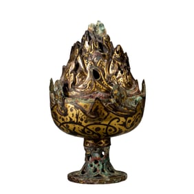 CHINESE GILT - BRONZE HILL CENSER (BOSHANLU)