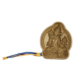 BRONZE DEITY PLAQUE WITH COLORFUL TASSEL