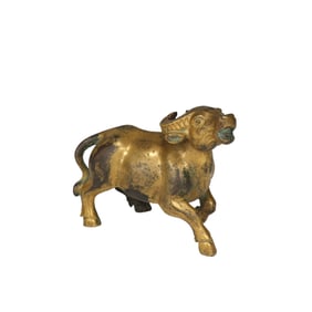 GILT - BRONZE OX SCULPTURE IN DYNAMIC POSTURE