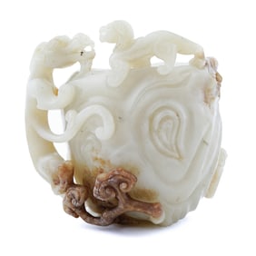 PIXIU MOTIF JADE CARVED BRUSH POT