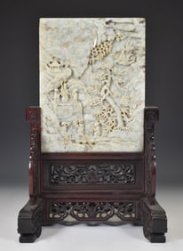 CARVED JADE LANDSCAPE TABLE SCREEN