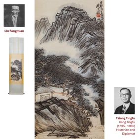 LIN FENGMIAN WATERSIDE LANDSCAPE SCROLL PAINTING