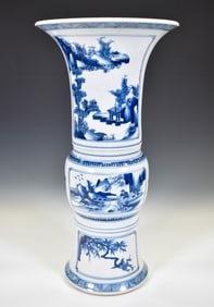 KANGXI BLUE & WHITE FIGURATIVE GU VASE