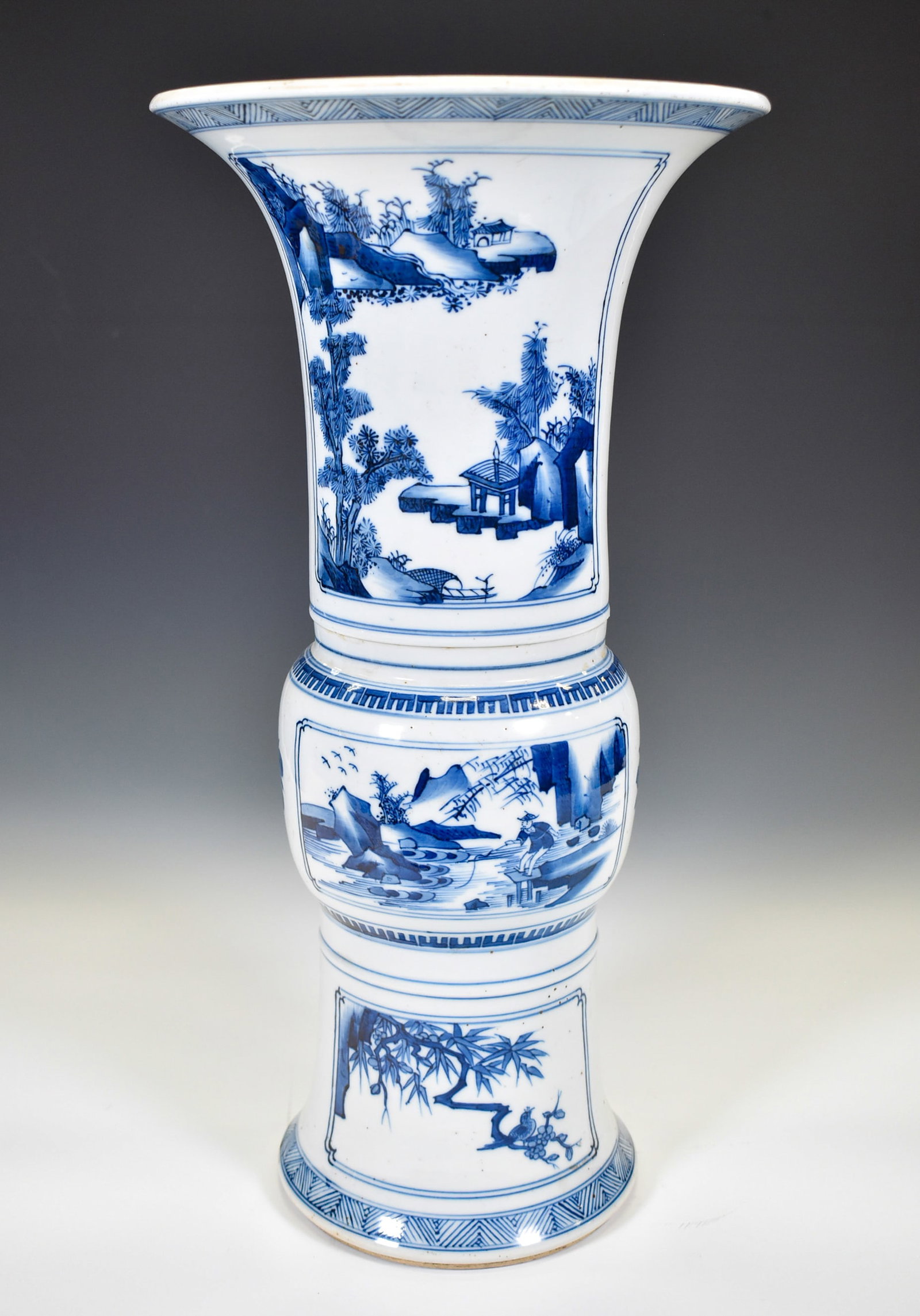 KANGXI BLUE & WHITE FIGURATIVE GU VASE (1 of 5)