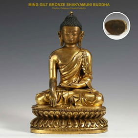 MING GILT BRONZE SEATED SHAKYAMUNI BUDDHA