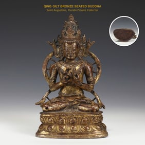 QING GILT BRONZE SEATED BUDDHA